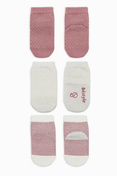 BUDİ HOME Bistyle Polka Dot Non-Slip Combed Cotton Socks 3-Piece Bs10108 Powder