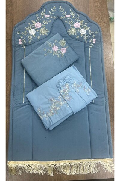 Brides Embroidered padded sponge prayer rug with 3-piece broken prayer sheet