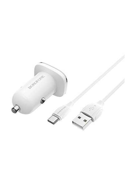 Borofone Încărcător auto cu încărcare rapidă QC3.0 cu cablu USB-C 1m, alb