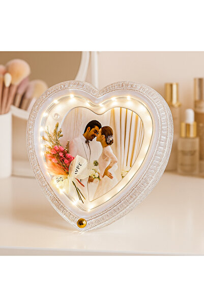 Nobbystar Kristal Çiçekli Kalpli Ledli Fotoğraf Çerçevesi
