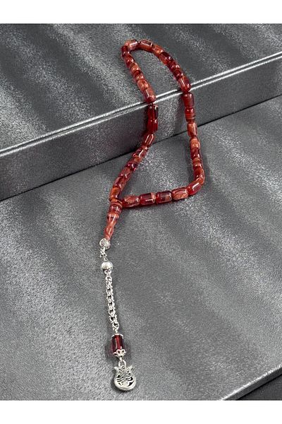 Tesbih-i Hazır Tesbihçilik Moire Crimping Amber Rosary with Special Silver Tassel Design