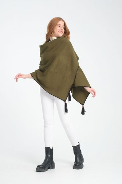 T Crazy T-Crazy Knitwear Winter Knitwear Shawl with Stitched Edges Solid Color Tassels, Knitwear Knitted Shoulder Shawl