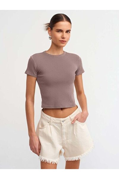 Dilvin 30457 Μπλουζάκι με εφέ πλυσίματος καφέ