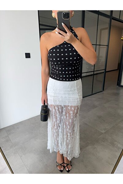 BB Bensu Buyruk White Lace Skirt with Half Lining Inside