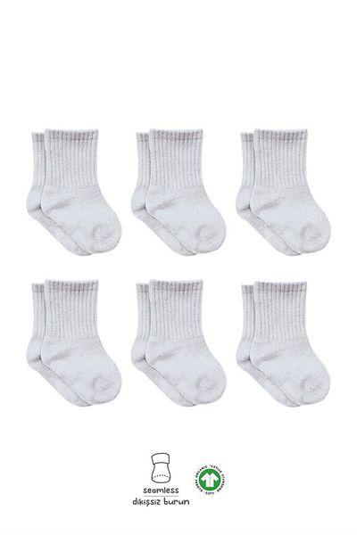 Budi Bistyle 6-Piece Combed Cotton Flat Socks Bs6008 Gray Melange