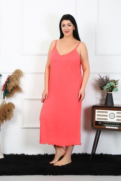 Celira Women's Large Size Rope Strap Cotton Salmon Long Nightgown 12100
