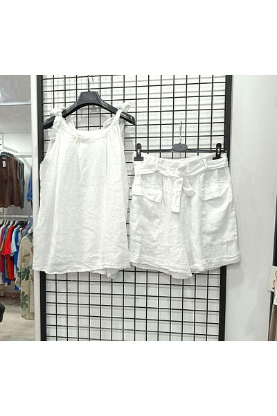 Butik Şans Tie Detailed Blouse Shorts Italian Linen Suit