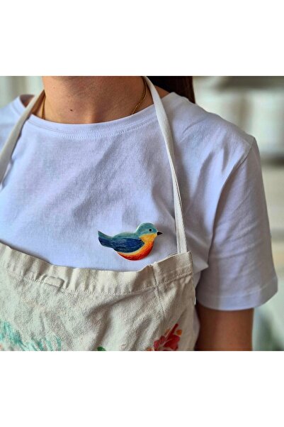 porselen stoneware Porselen Broş Renkli Kuş