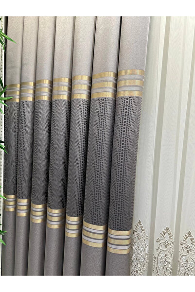 NİVEMESHOME Mizrakli Ft632256 V-5403 Gray 1/3 Double Pile Background Curtain Apm