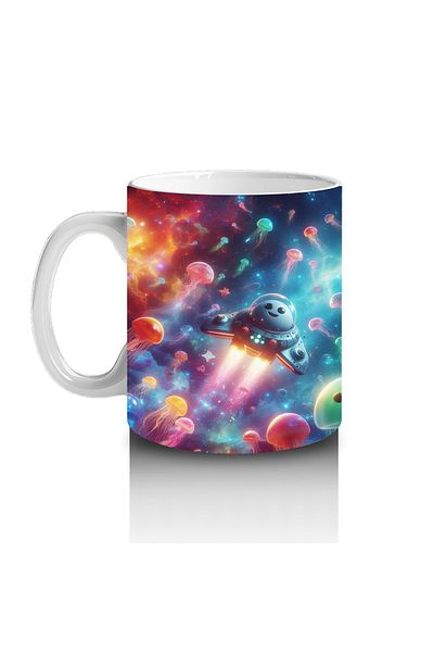 Luluyen Space Flying Teddy Bears and Sparkling Sea Creatures Patterned Mug for Children Who Love Milk