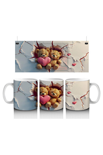 Luluyen دببة لطيفة على خلفية قلبية - كوب قهوة مطبوع