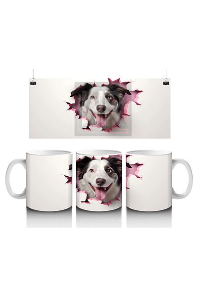 Luluyen Smiling Dog with Pink Ripped Effect Pattern – Printed Mug