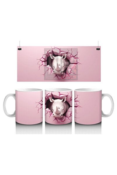 Luluyen Rhino Figure between Pink Cracked Wall - Printed Coffee Mug