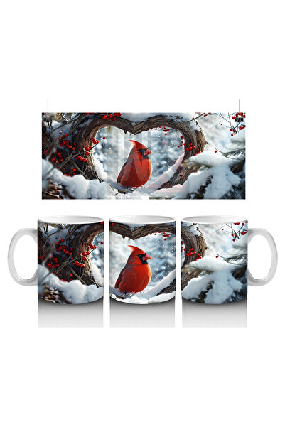 Luluyen Red Cardinal Standing between Snowy Branches – Printed Coffee Mug