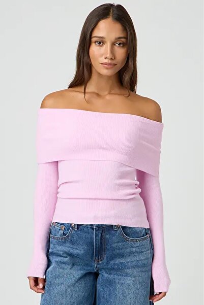 Seeh Pulover basic pentru femei cu guler Madonna roz SH265