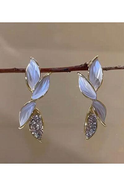 NISHPOINT Sedefli ve Zirkon taşlı Yaprak Küpe