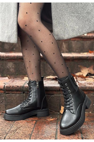 STILVANA Ceprin Black Leather Lace up Boots