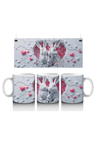 Luluyen أرانب لطيفة مزينة بقلوب وردية – كوب قهوة مطبوع