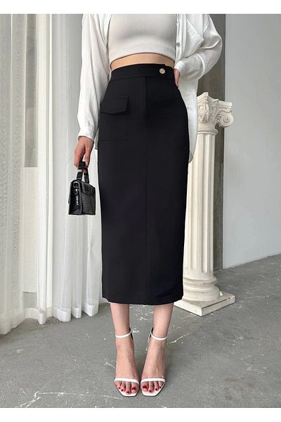 STILVANA Long Button Skirt