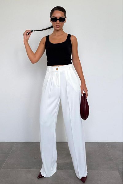 Madmext White Women's Palazzo Pants Mg2525