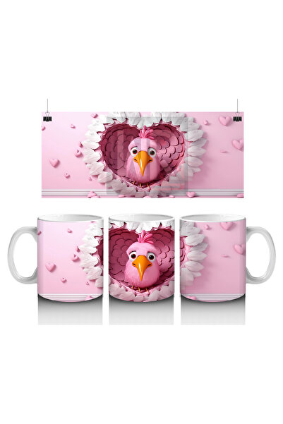 Luluyen طائر ينظر من خلال ريش وردي على شكل قلب - كوب قهوة مطبوع