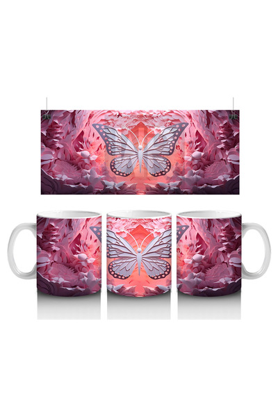 Luluyen فراشة لامعة ذات ملمس وردي – كوب قهوة مطبوع