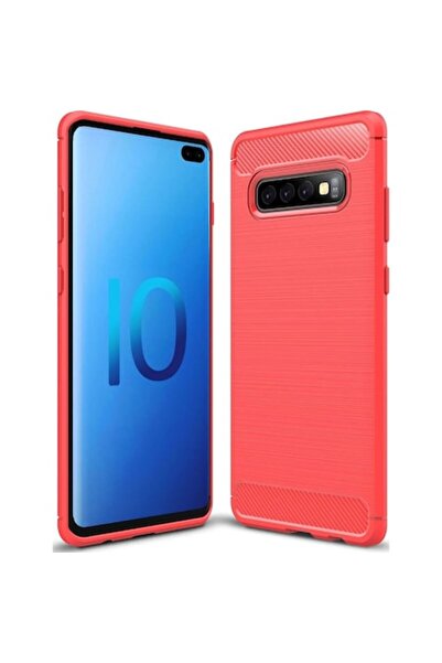 Bibilel Carbon Soft Silicone Protective Case for Samsung Galaxy S10 - Red