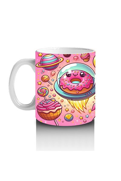 Luluyen Space Donuts and Sweet Planets Patterned Mug Cup That Makes Children Love Milk