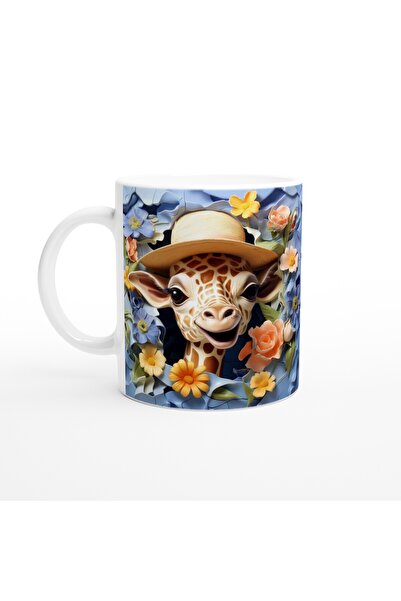 Luluyen Giraffe with Hat Looking from the Flower Garden Themed Printed Mug