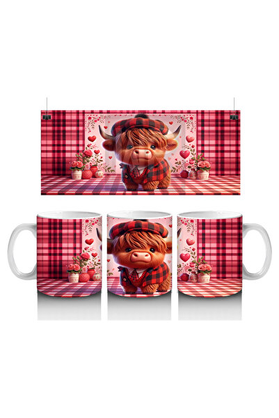 Luluyen ثور يرتدي قبعة على خلفية قلب وردي - كوب قهوة مطبوع