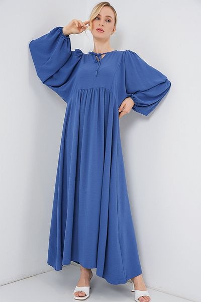 Merterium Women's Balloon Sleeve Long Hijab Dress Saks 1124