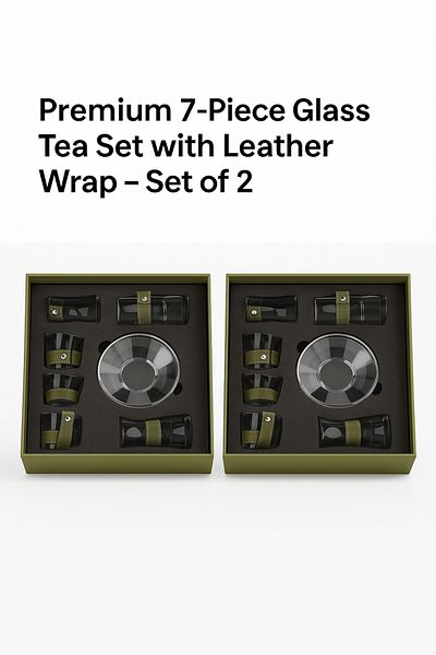 TSUMAB Premium 7-Piece Glass Tea Set with Leather Wrap – Set of 2
