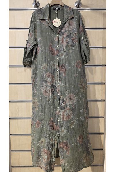 Park Moda Rochie lungă italiană din in, model trandafir
