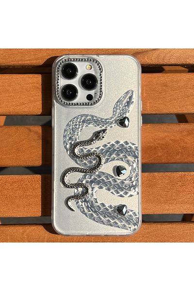 EDELFU iPhone 14 Pro Max Luxury 3D Snake Design Phone Case with Stone Decoration and Camera Frame Stone