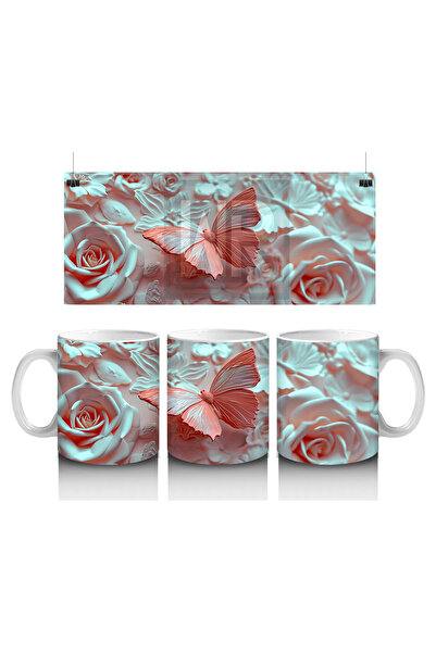 Luluyen Delicate Butterfly on Light Blue Rose Petals - Printed Coffee Mug