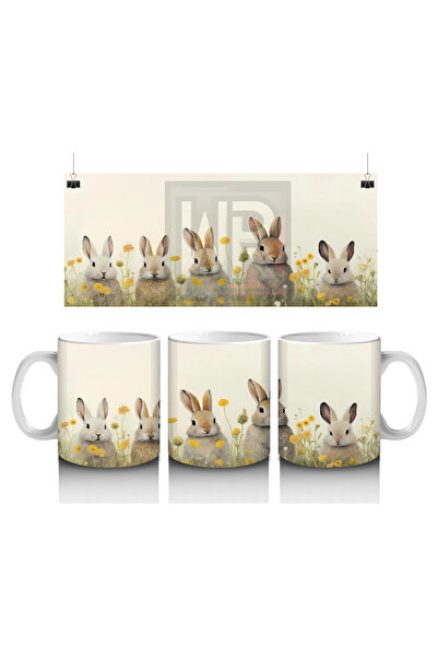 Luluyen أرانب مصفوفة بين الزهور الصفراء - كوب قهوة مطبوع