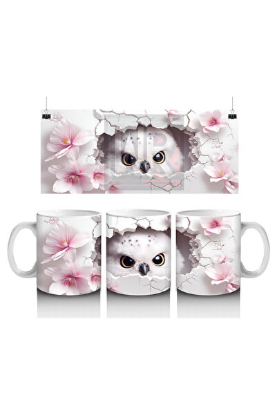 Luluyen البومة اللطيفة تنظر بين الزهور الوردية - كوب قهوة مطبوع