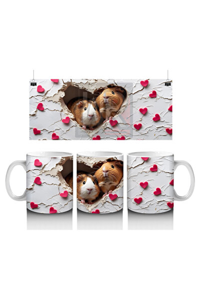 Luluyen أرانب لطيفة على خلفية قلب - كوب قهوة مطبوع
