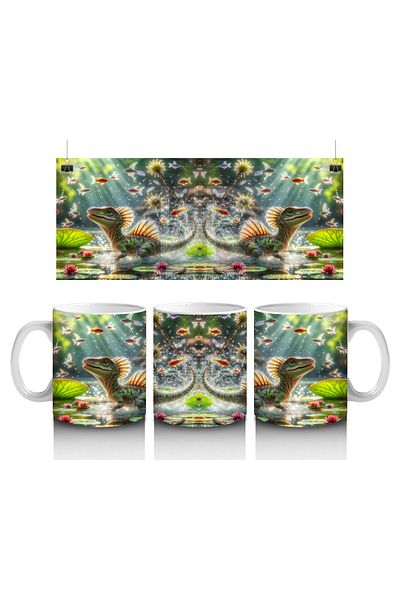 Luluyen Cute Dinosaur Patterned Mug Cup Floating among Water Lilies That Make Children Love Milk