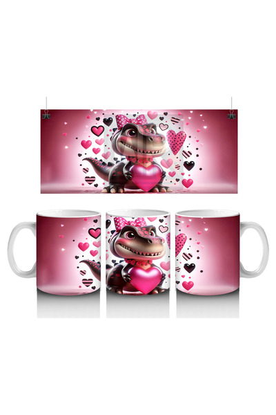 Luluyen تصميم ديناصور وردي مزين بالقلوب والهدايا - كوب قهوة مطبوع