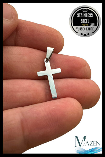 MAZEN Çelik Haç Kolye Ucu | Paslanmaz Kararmaz Metal | Erkek Kadın Takı Aksesuar (2,5 cm)