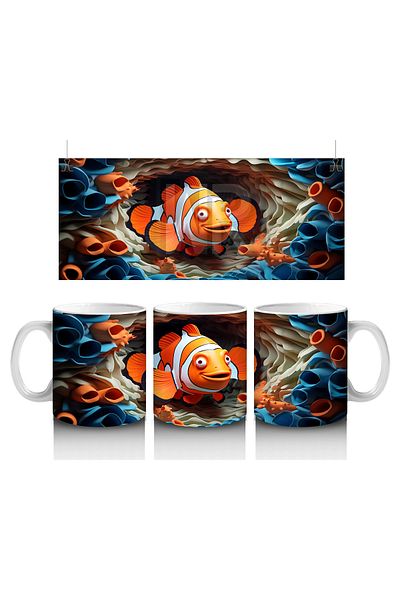 Luluyen Cheerful Clownfish Floating among Corals – Printed Coffee Mug