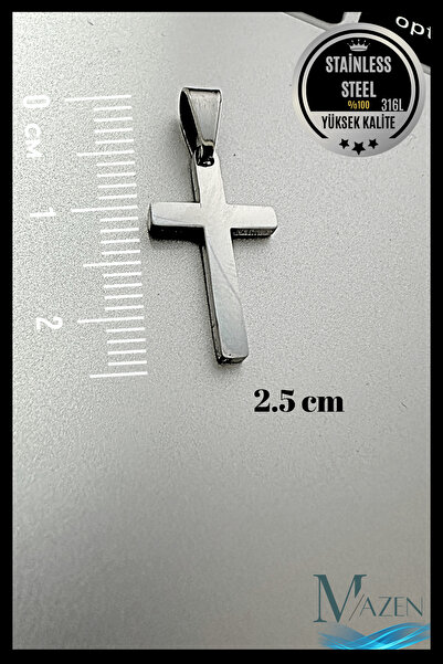 MAZEN Çelik Haç Kolye Ucu | Paslanmaz Kararmaz Metal | Erkek Kadın Takı Aksesuar (2,5 cm)