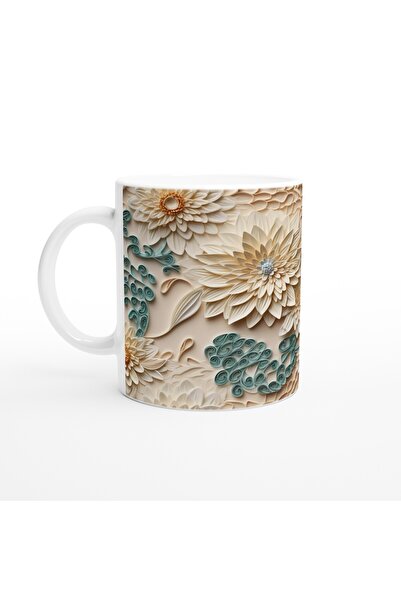 Luluyen كوب زهور كريمي منقوش حلزونيًا