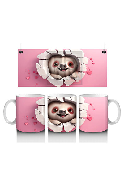 Luluyen حيوان شري怠 لطيف يبتسم على شق وردي - كوب قهوة مطبوع