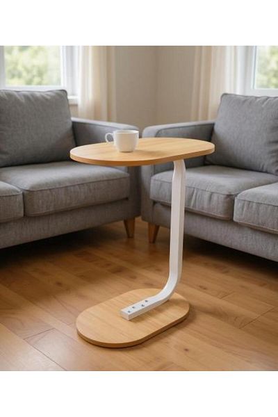 Family Ship Modern wooden serving table with metal base - practical oval design
