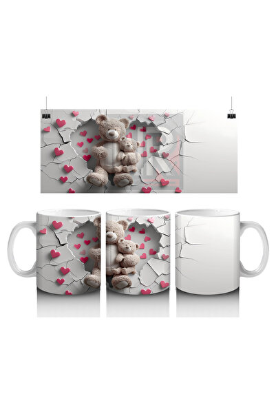 Luluyen Plush Bear between Heart Wall – Printed Coffee Mug