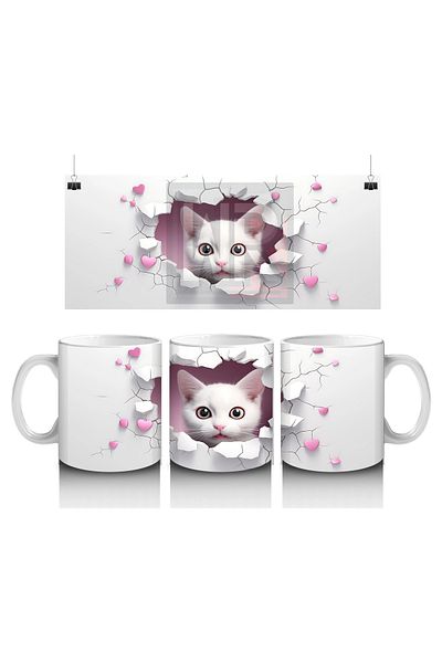Luluyen Gray Cat Looking through Cherry Branches – Printed Mug