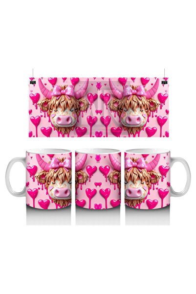 Luluyen زوج الثور العاطفي على خلفية قلب وردي - كوب قهوة مطبوع