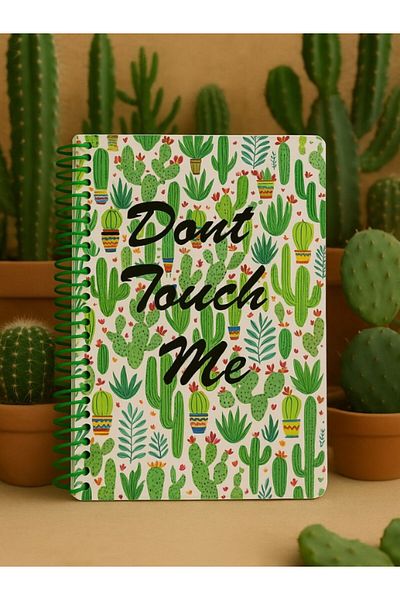BiTon Toptan Cactus Patterned Spiral Check Notebook – 80 Sheets / 160 Pages – 18X24 cm